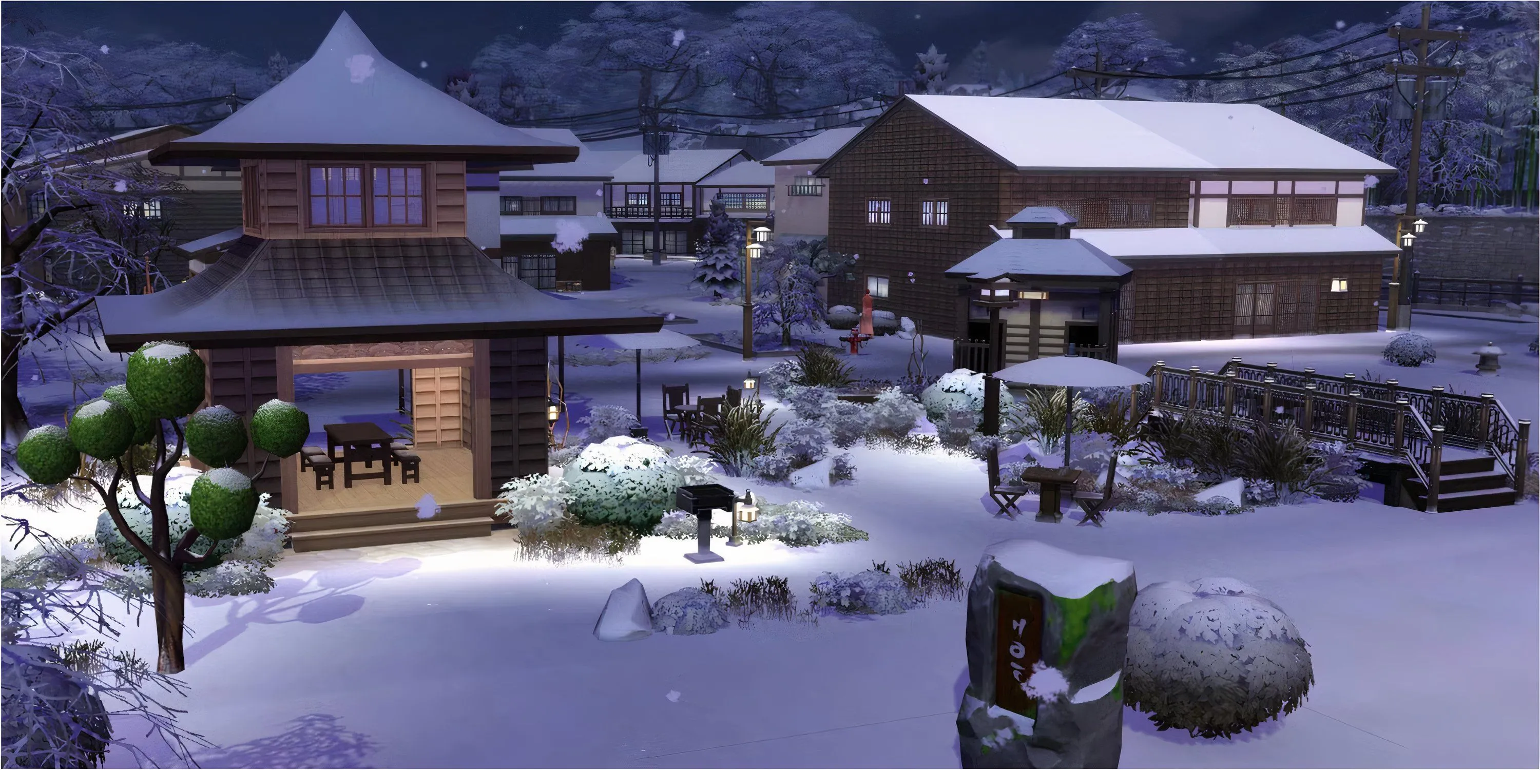 Kiyomatsu Vacation Rental ấm cúng giữa khung cảnh tuyết trắng huyền ảo ở Mt. Komorebi Sims 4