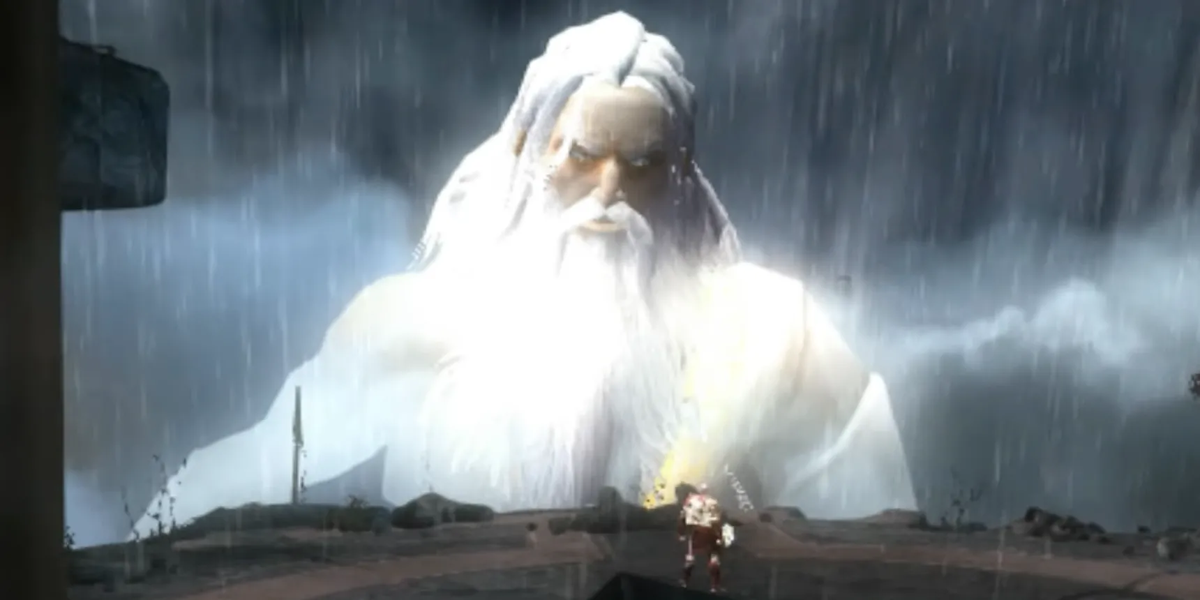 Kratos đối đầu với Zeus, vị vua của các vị thần, trong trận đấu cuối cùng của God of War 2 trên PS2