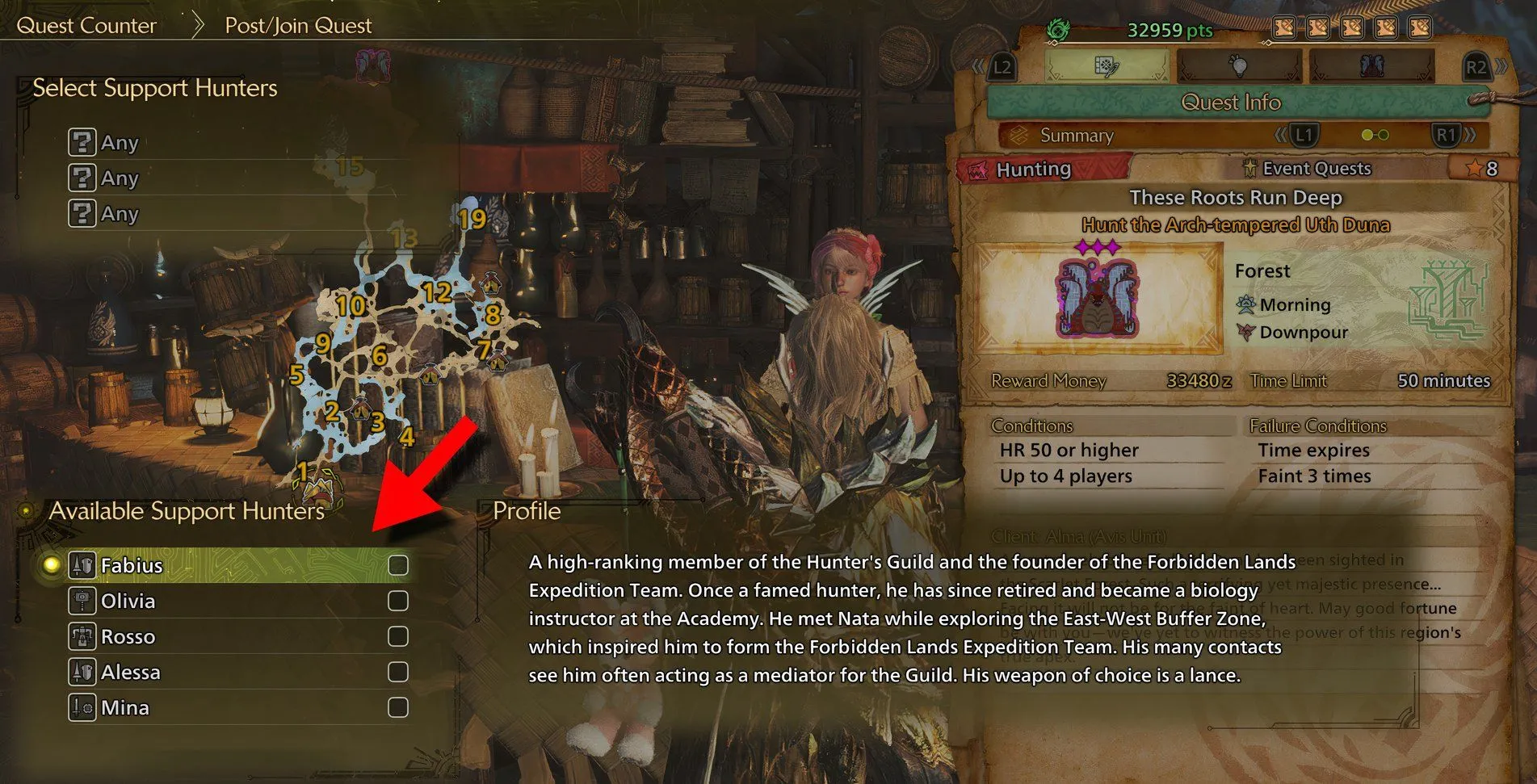 Lãnh đạo Hội Thợ Săn Fabius sẵn sàng hỗ trợ bằng vũ khí thương trong Monster Hunter Wilds.