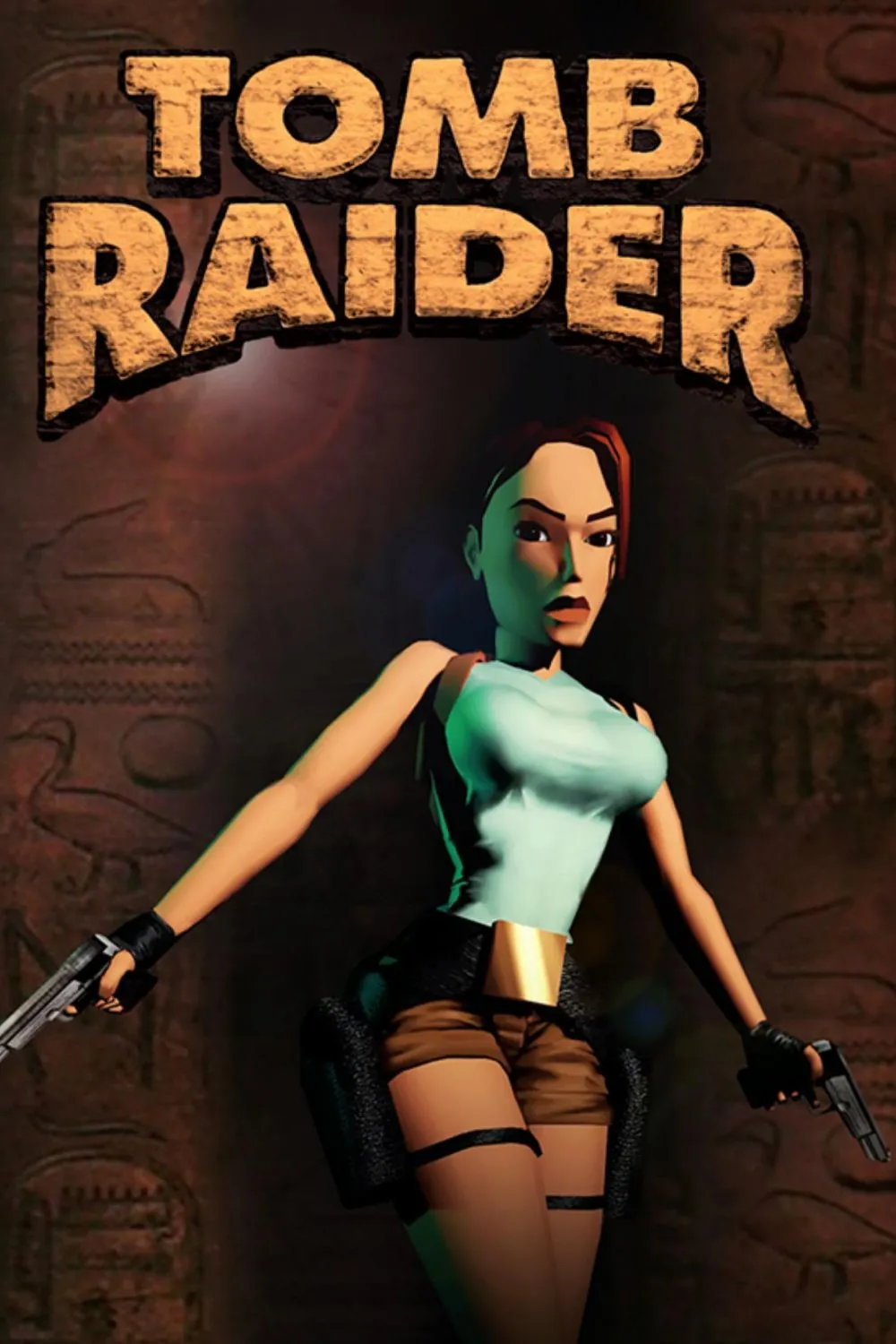 Lara Croft đứng trước dinh thự của mình, Lara's Home, trong game Tomb Raider gốc, một khu vực hướng dẫn đẹp mắt trên PS1.