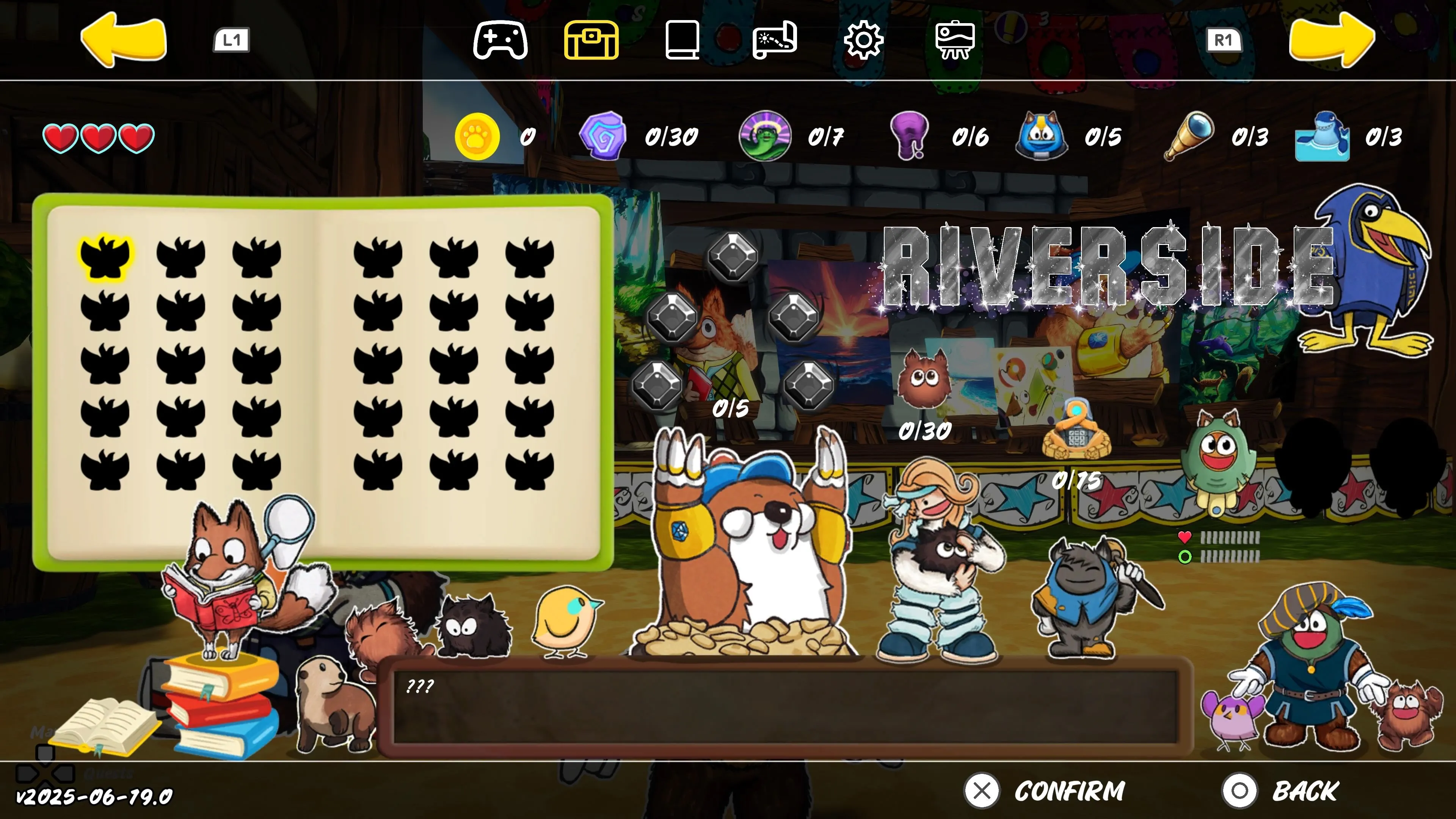 Menu thu thập đồ vật trong game Ruffy and the Riverside thể loại collect-a-thon