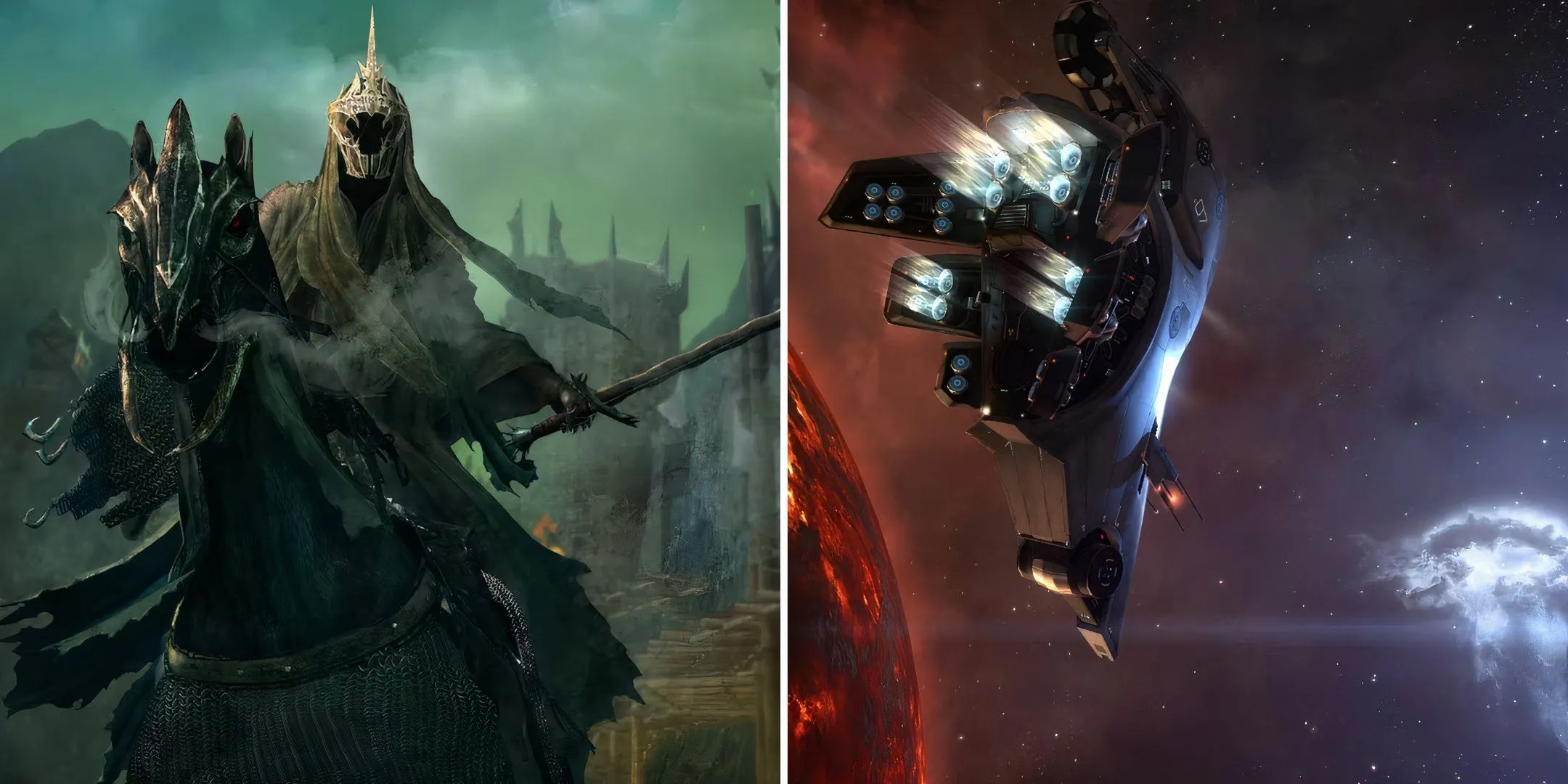 Minh họa nghệ thuật của hai tựa game MMORPG huyền thoại Lord of the Rings Online và EVE Online