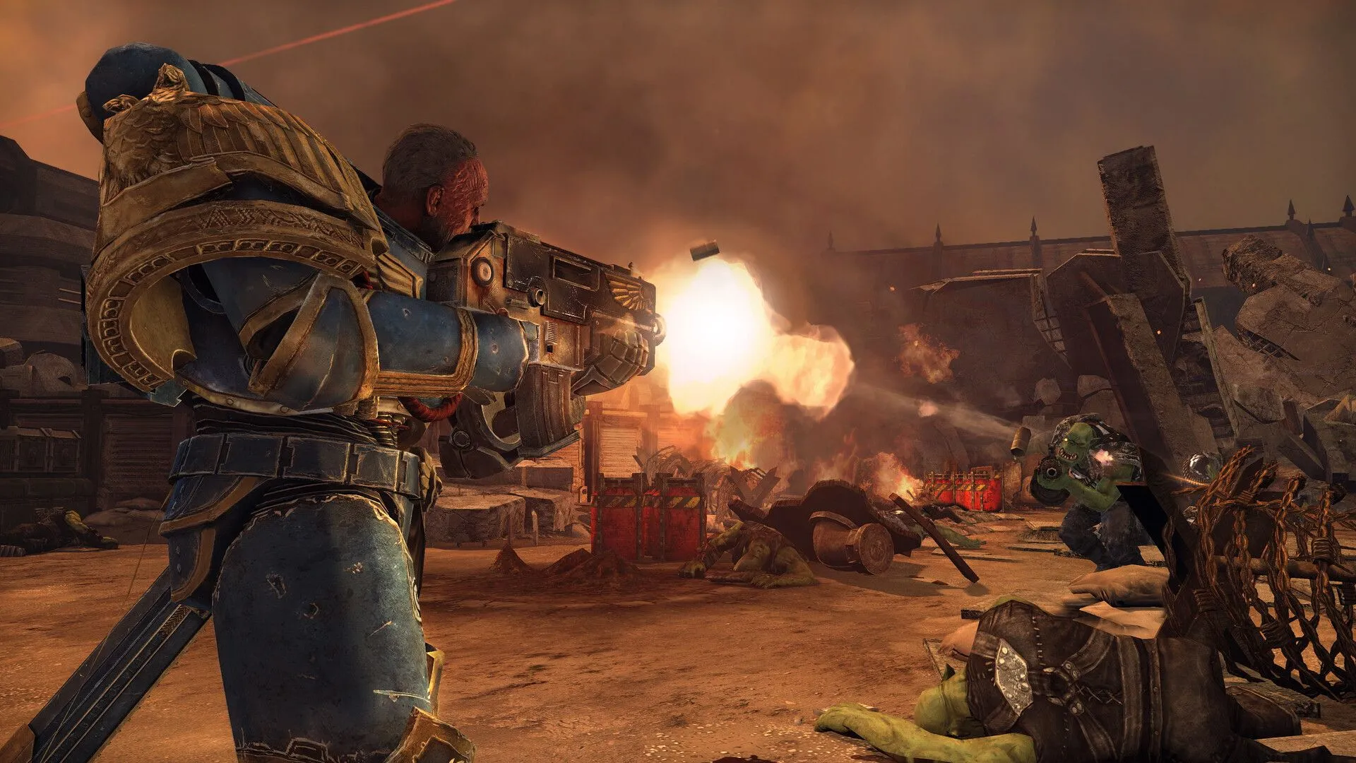 Một đoạn gameplay trong Warhammer 40,000: Space Marine - Master Crafted Edition, thể hiện kỹ năng chiến đấu của Space Marine.