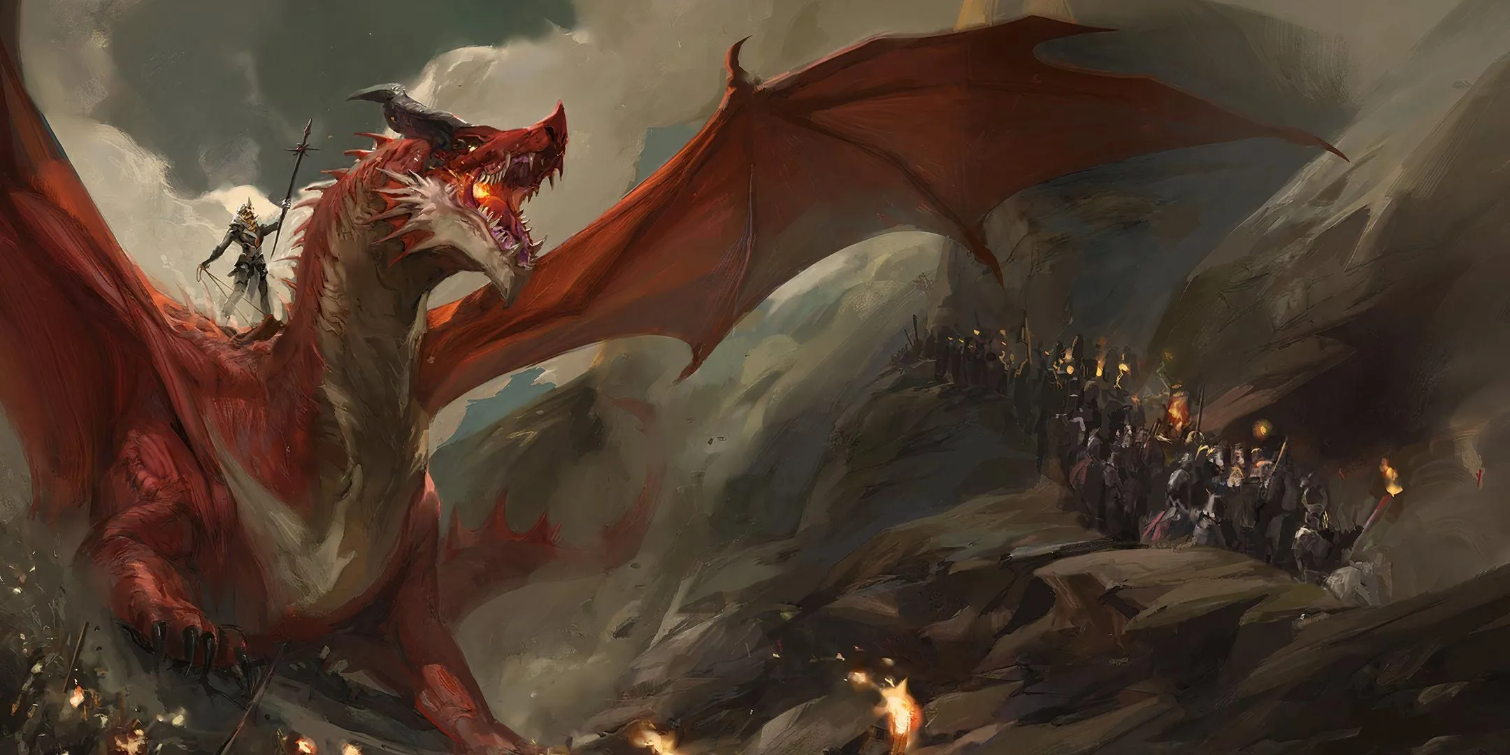 Một Dragon Highmaster cưỡi rồng xông trận ở Krynn trong D&amp;D, bối cảnh cho việc nài nỉ lợi thế.