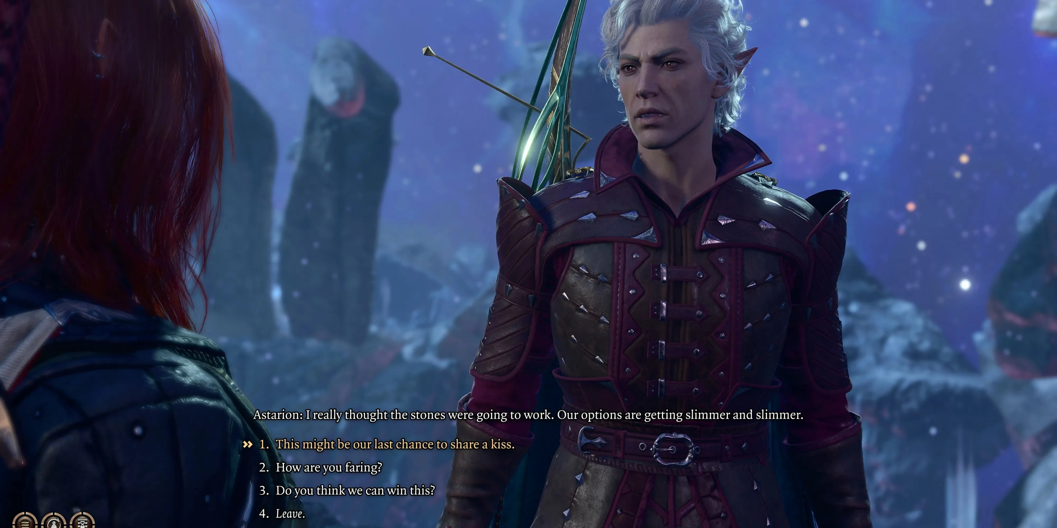 Người chơi trò chuyện với Astarion và có tùy chọn hôn anh ấy trong phần cuối game của Baldur's Gate 3