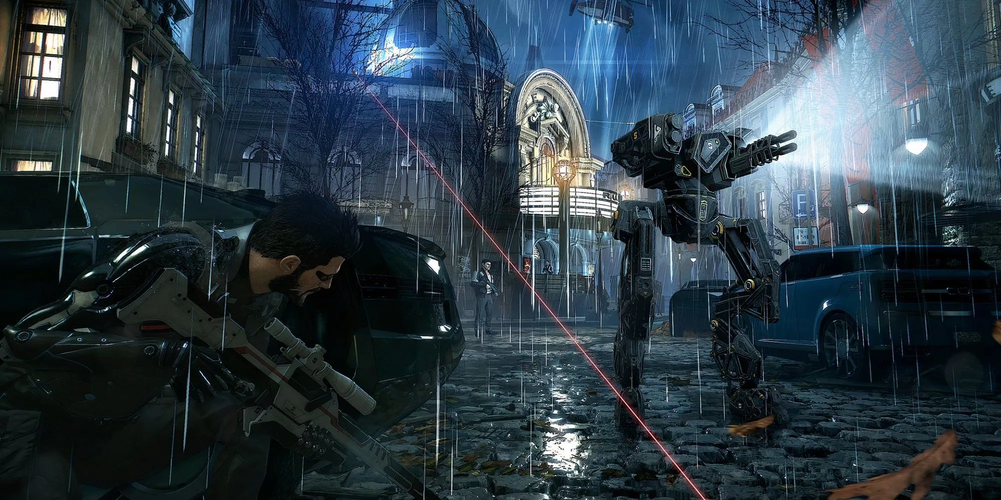Nhân vật nấp trong Deus Ex Mankind Divided, một game Action RPG