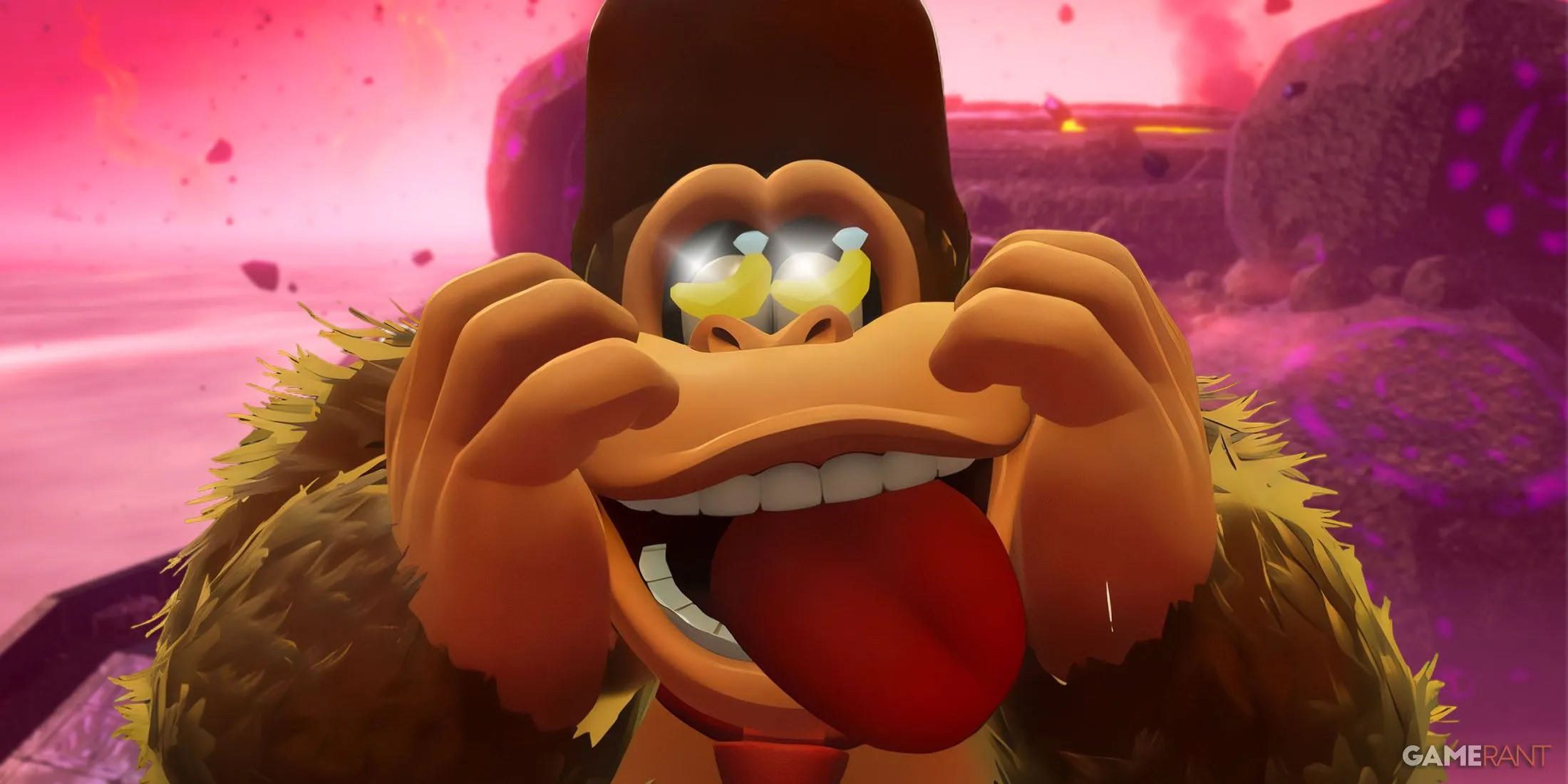 Những viên Banandium Gems lấp lánh đang chờ đợi game thủ thu thập tại Ingot Isle Cave-In trong Donkey Kong Bananza