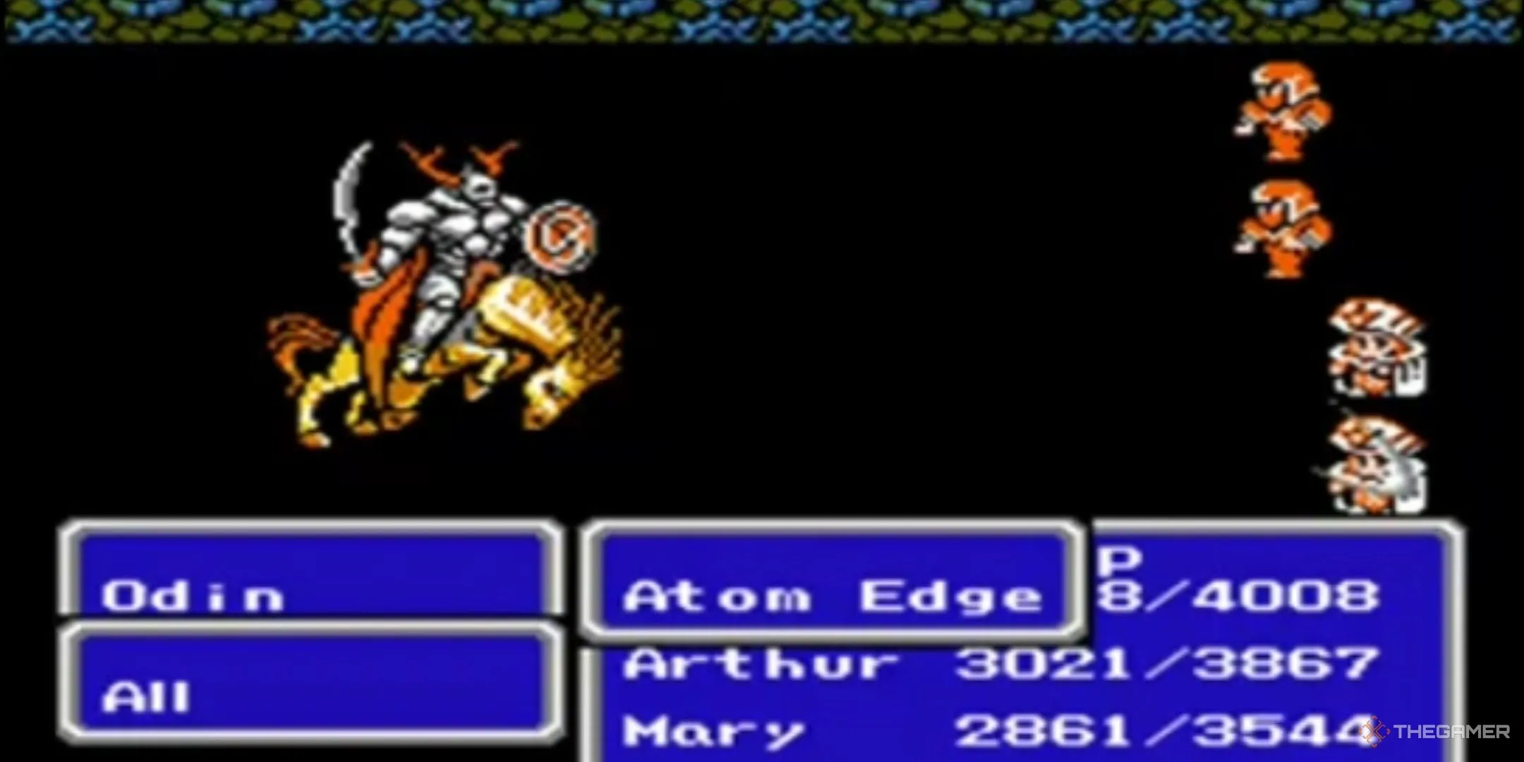 Odin thi triển chiêu Atom Edge trong Final Fantasy 3 trên hệ máy NES
