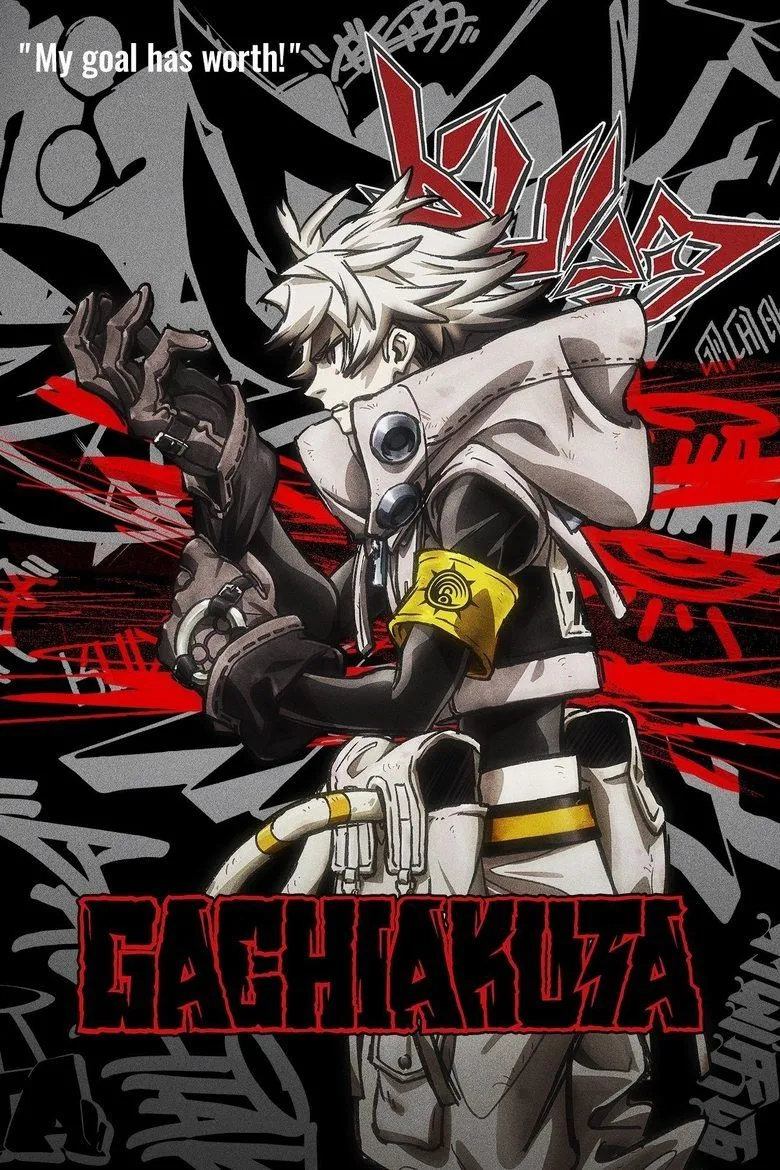 Poster chính thức của anime Gachiakuta, giới thiệu nhân vật Rudo trong bối cảnh thành phố