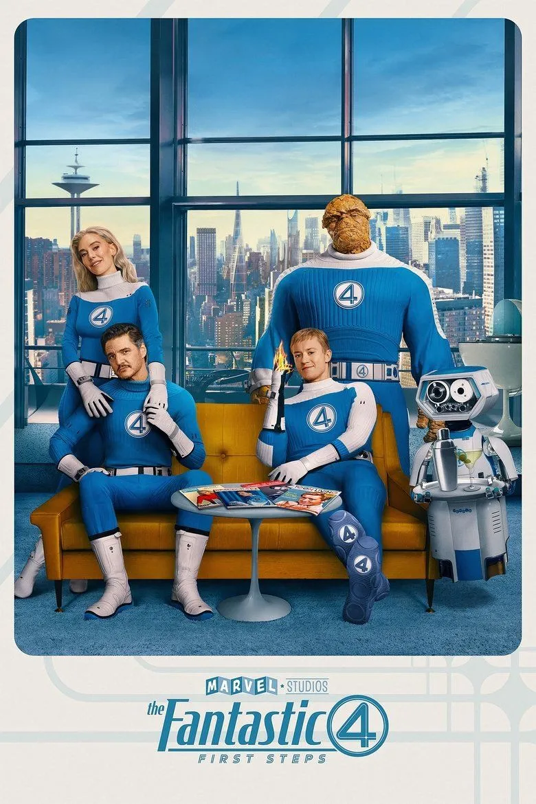 Poster chính thức của phim Fantastic Four: First Steps, với biểu tượng số 4 quen thuộc, hứa hẹn một hành trình đầy phiêu lưu và cảm xúc về gia đình siêu anh hùng.