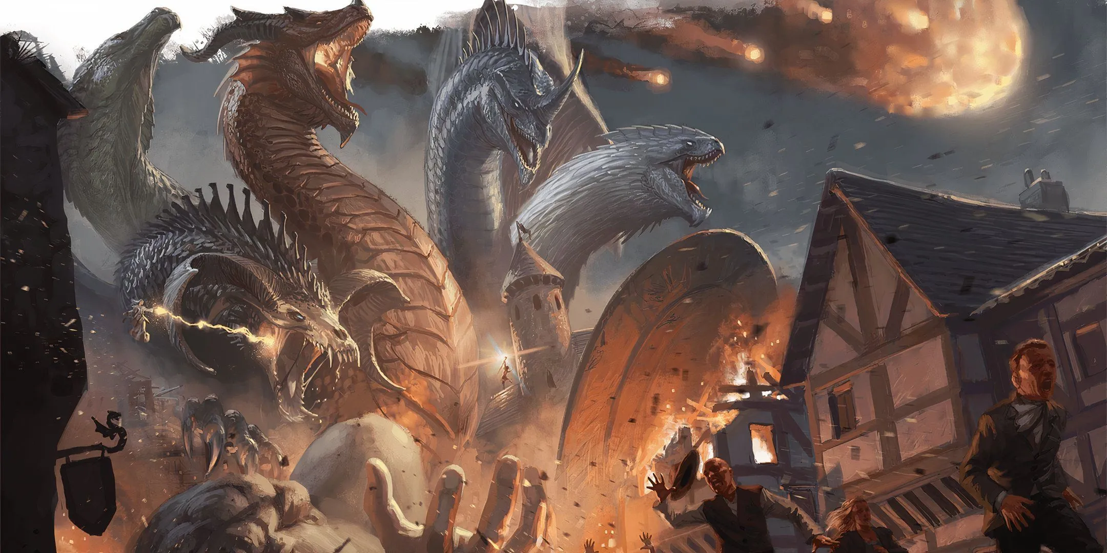 Rồng Tiamat khổng lồ tấn công thành phố Greyhawk trong D&D, tạo bối cảnh cho một chiến dịch ác nhân