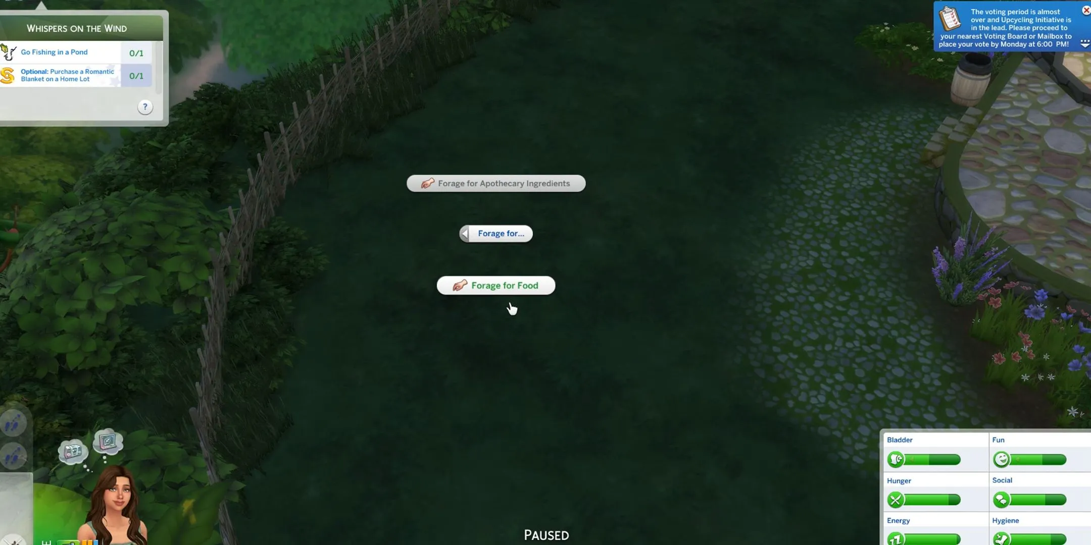 Sim đang tìm kiếm nguyên liệu bào chế trong môi trường tự nhiên The Sims 4