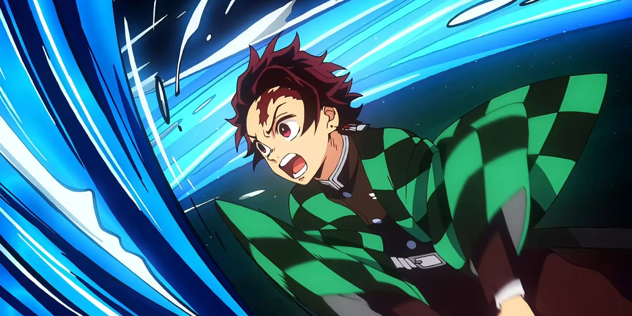 Tanjiro Kamado với kiếm và khăn quàng cổ đặc trưng trong anime Thanh Gươm Diệt Quỷ