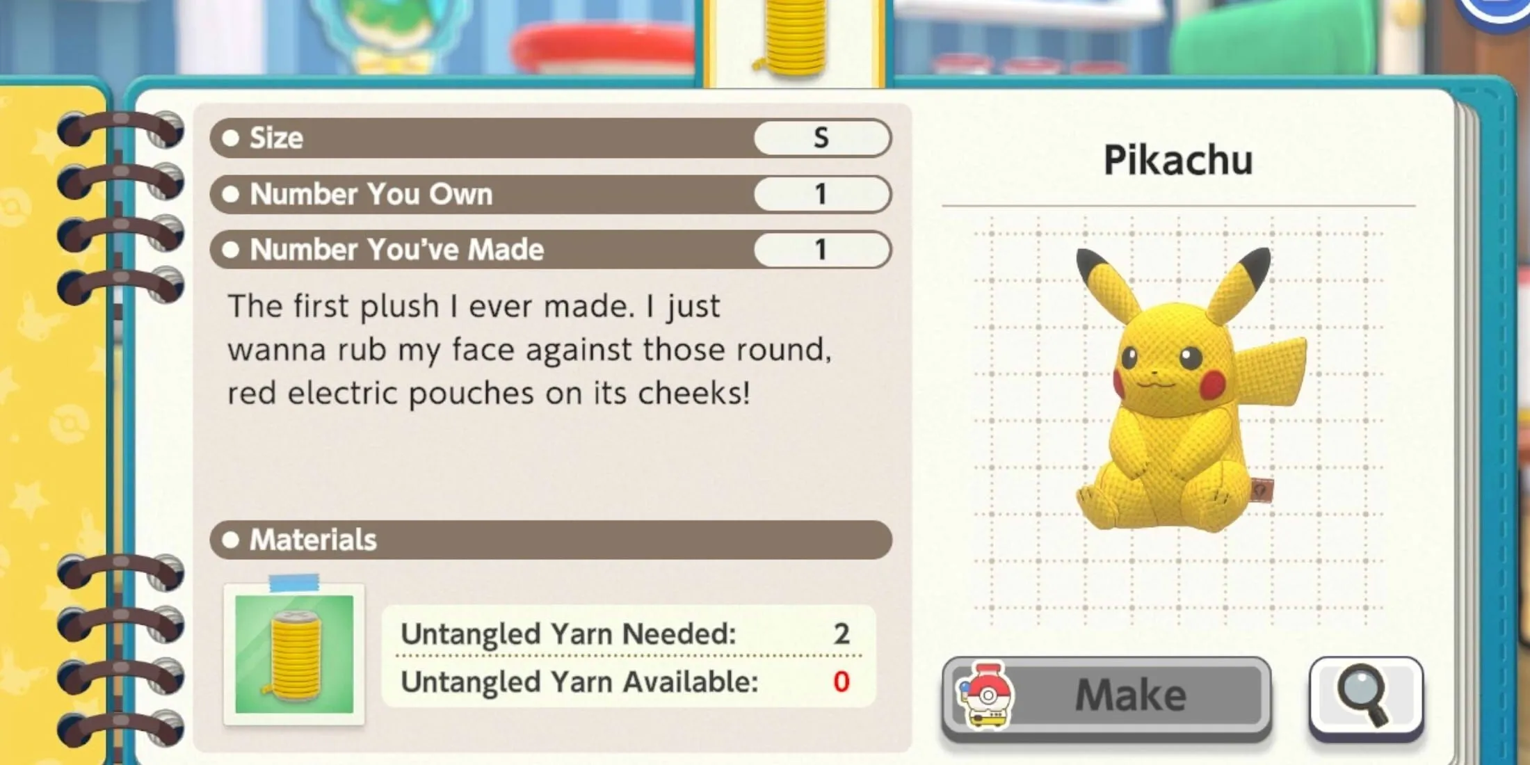 Thú nhồi bông Pikachu màu vàng rực rỡ và đáng yêu, một trong những thành quả từ cỗ máy Plush-O-Matic trong Pokemon Friends.