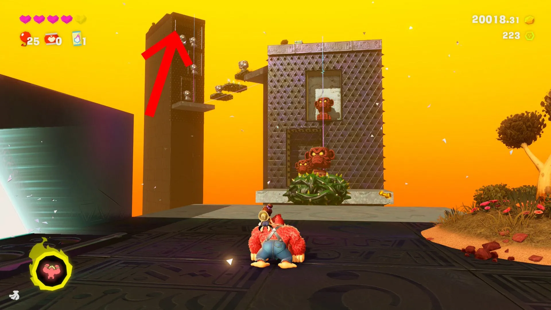 Vị trí Banandium Gem cuối cùng tại Stompy Ascent Donkey Kong Bananza, gần lối ra